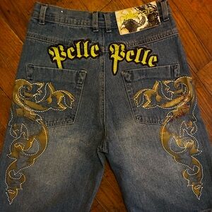 Pelle Pelle Men's Denim Jeans with Gold Embroidery